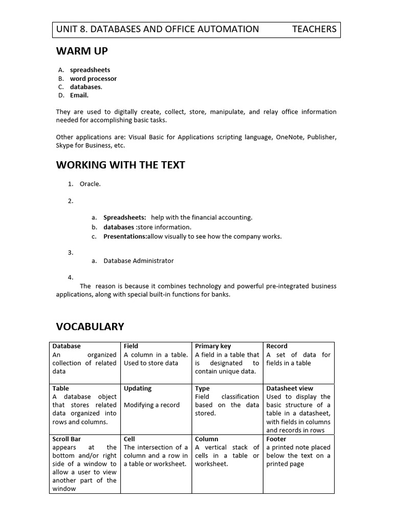 Databases and Office Automation Guide | PDF | Databases | Spreadsheet