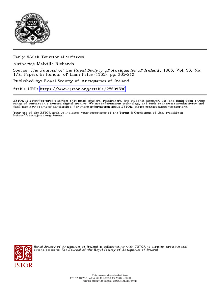Early Welsh Territorial Suffixes | PDF | Wales | Medieval Wales