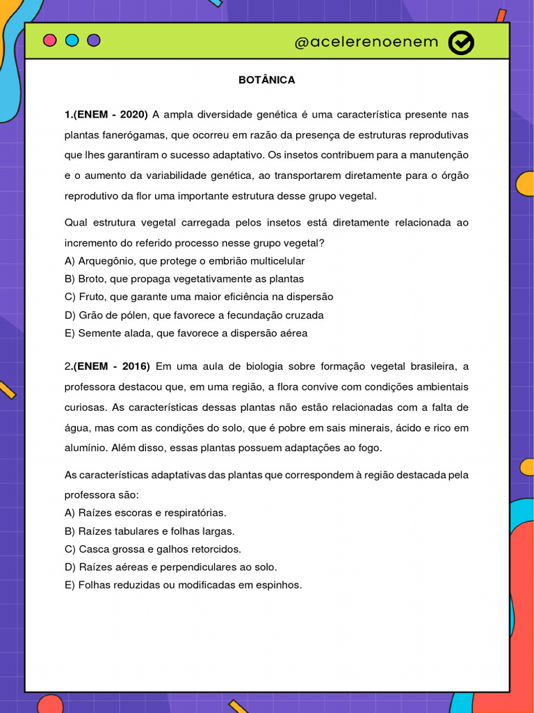 Questões de Botânica para o ENEM | PDF | Plantas | Fruta
