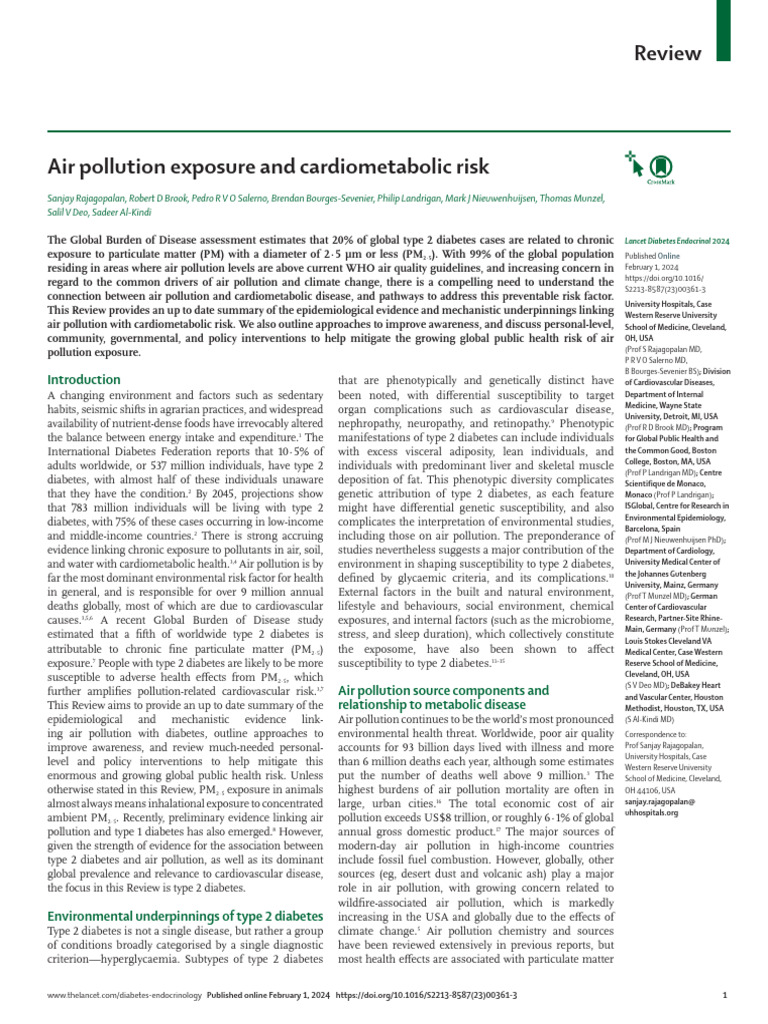 Air Pollution Exposure and Cardiometabolic Risk | PDF | Particulates ...