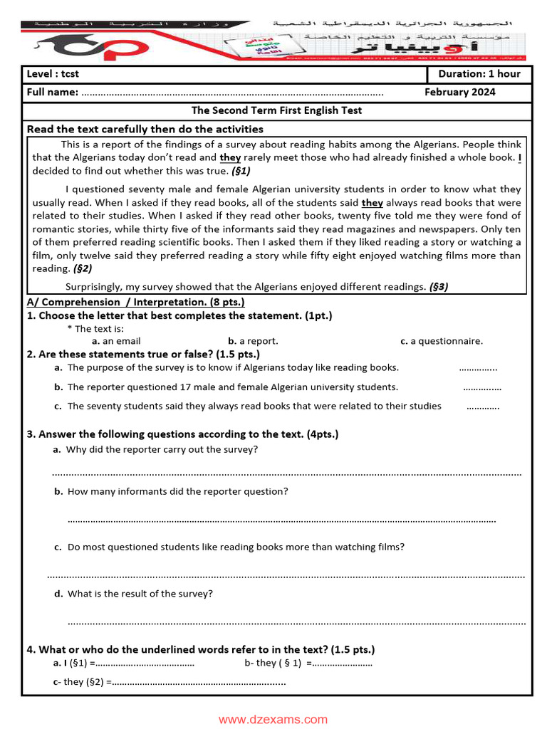 Dzexams 1as Anglais 206180 PDF Adverb Adjective