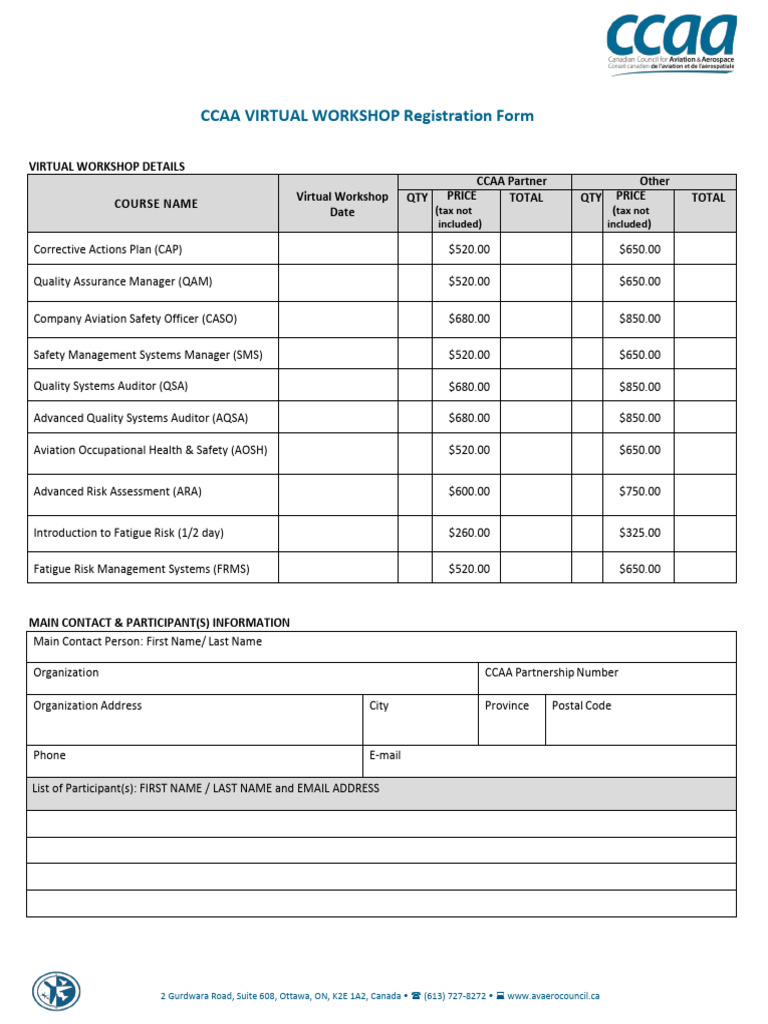CCAA Virtual Workshop Registration Form | PDF | Payments | Service ...