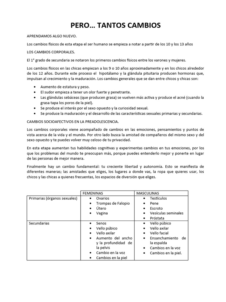 Cambios Físicos y Emocionales en la Pubertad | PDF | La sexualidad ...