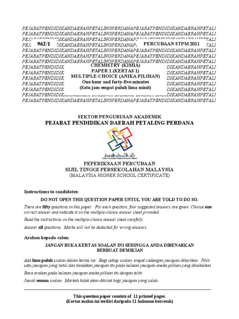 Petaling Perdana STPM Trial Exam Questions- 2011