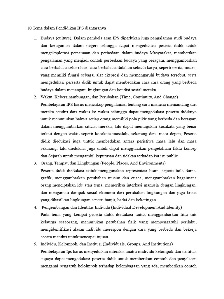 10 Tema Pembelajaran IPS SD | PDF | Ilmu Sosial | Sains & Matematika