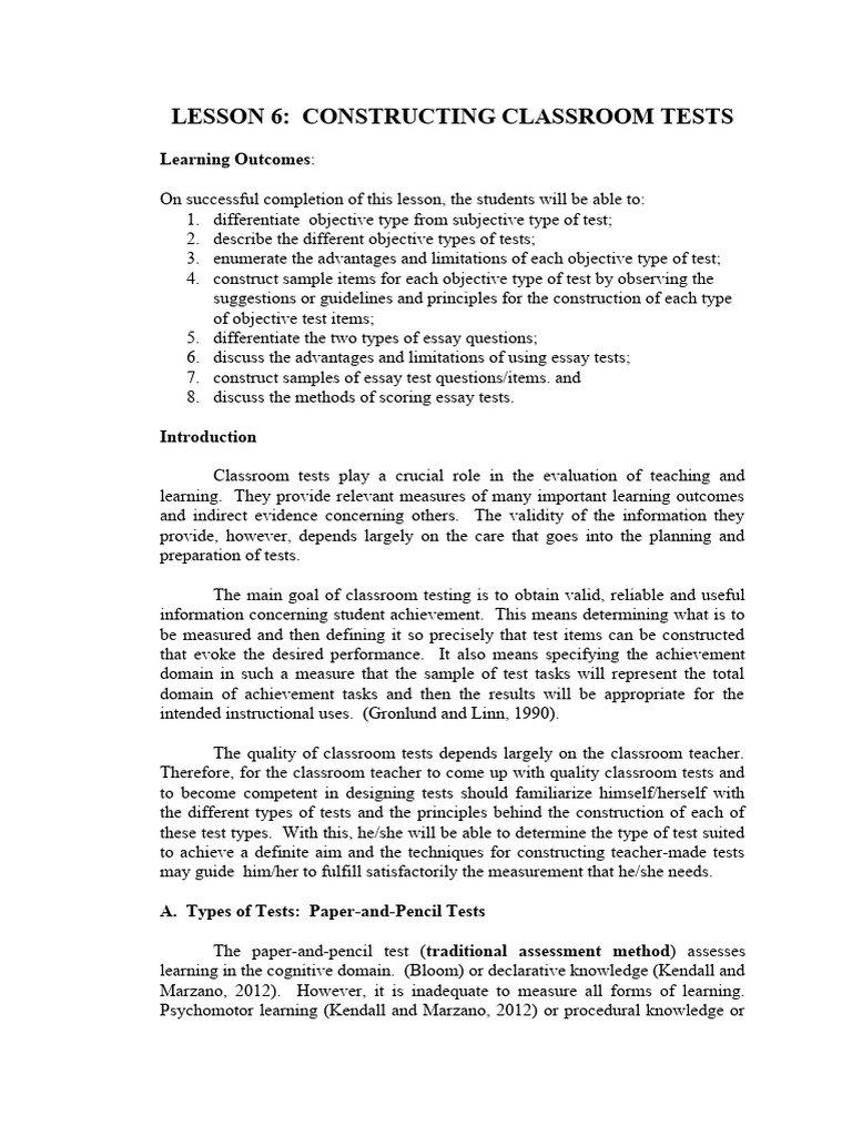 Constructing Objective Classroom Tests | PDF | Multiple Choice | Learning