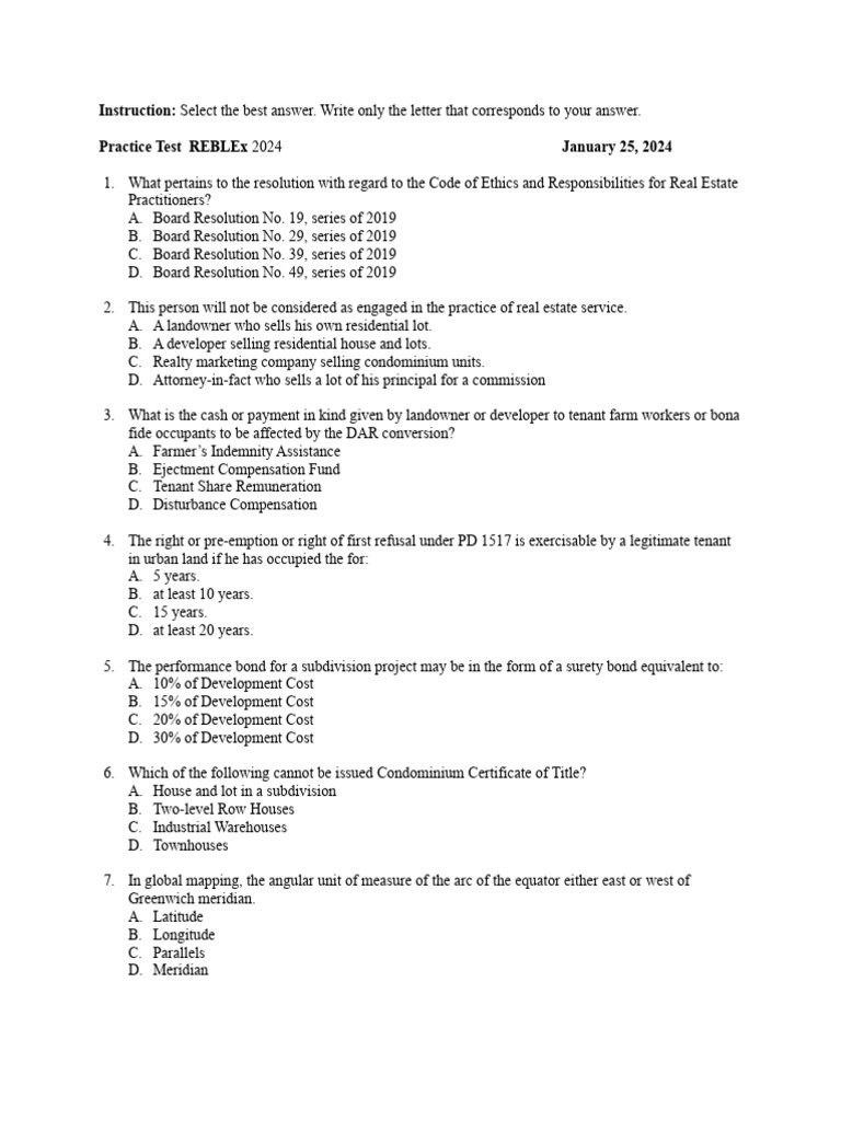 Practice test 5 reblex core group pdf mortgage loan taxes