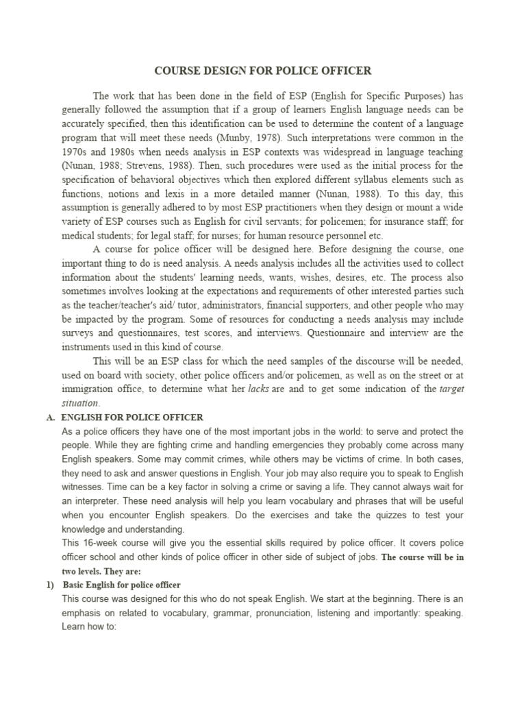 English Course Design for Police Officers | PDF | Theft | English Language