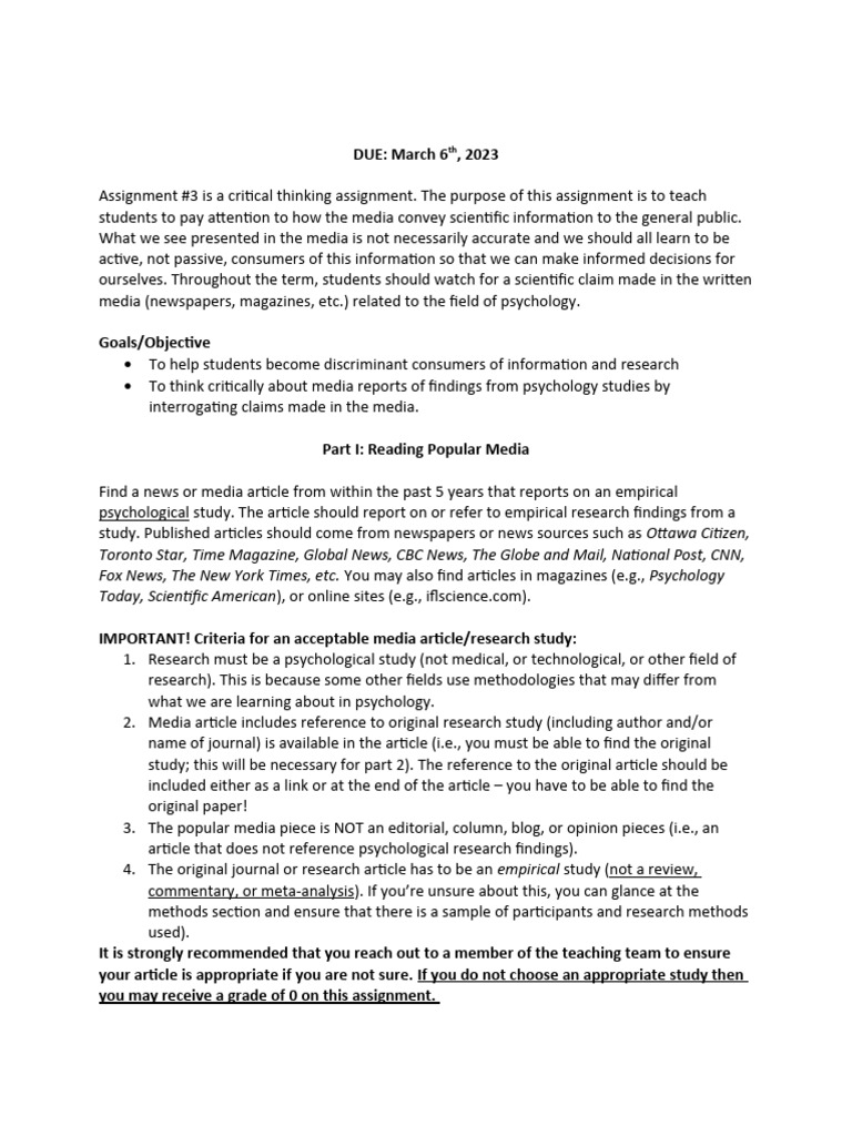 Assignment #3 - Media Assignment Instructions | PDF | Validity ...