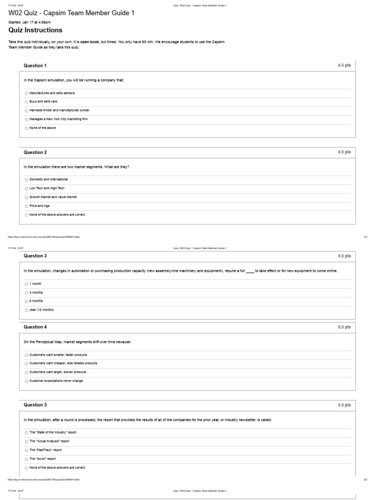 Quiz W02 Quiz Capsim Team Member Guide 1 Download Free PDF