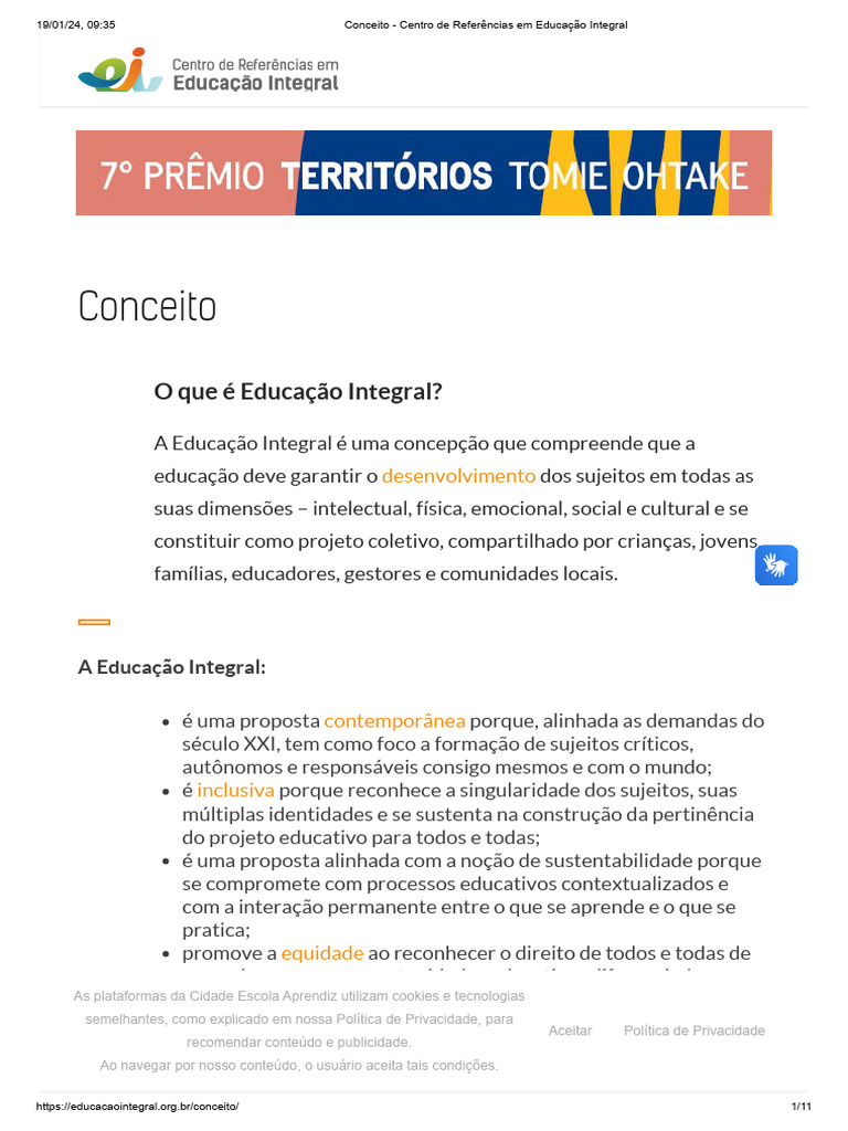 Conceito de Educação Integral | PDF | Pedagogia | Aprendizado