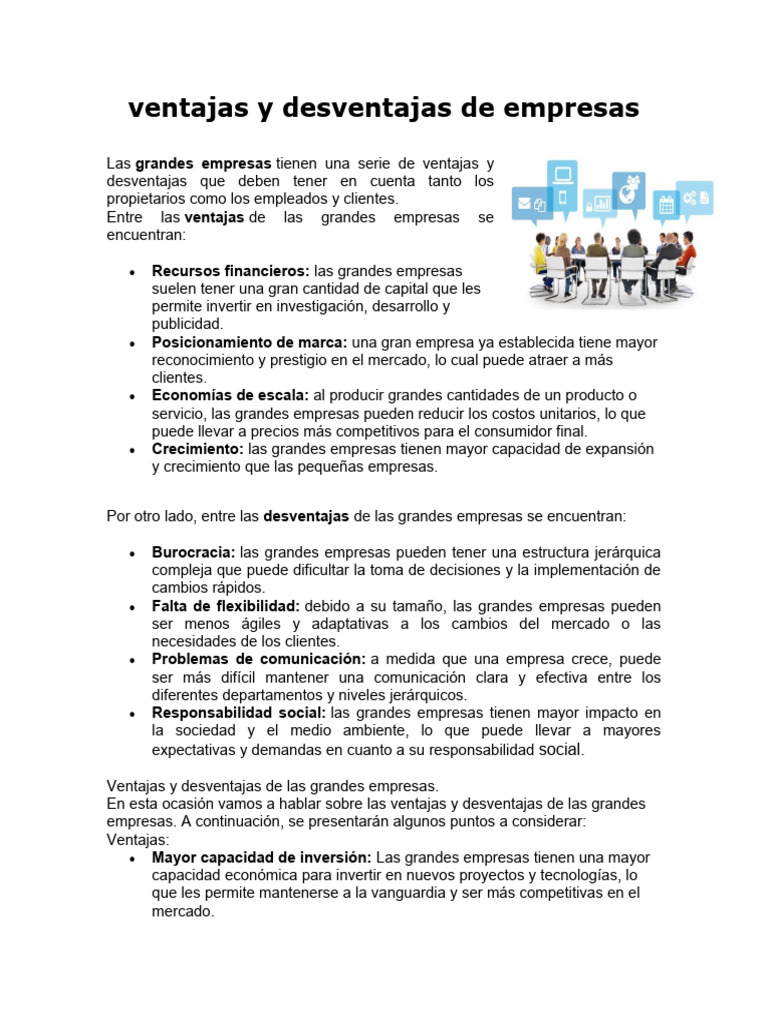 Ventajas y desventajas de grandes empresas | PDF | Business | Mercado ...