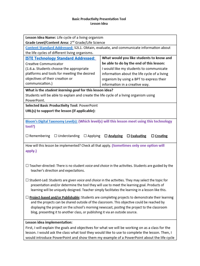 Bpts Basic Productivity Tools Lesson Idea Template | PDF | Project ...