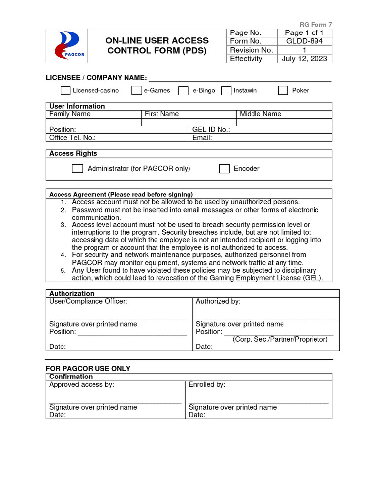 Gldd 894 on line user access control form pds pdf access control