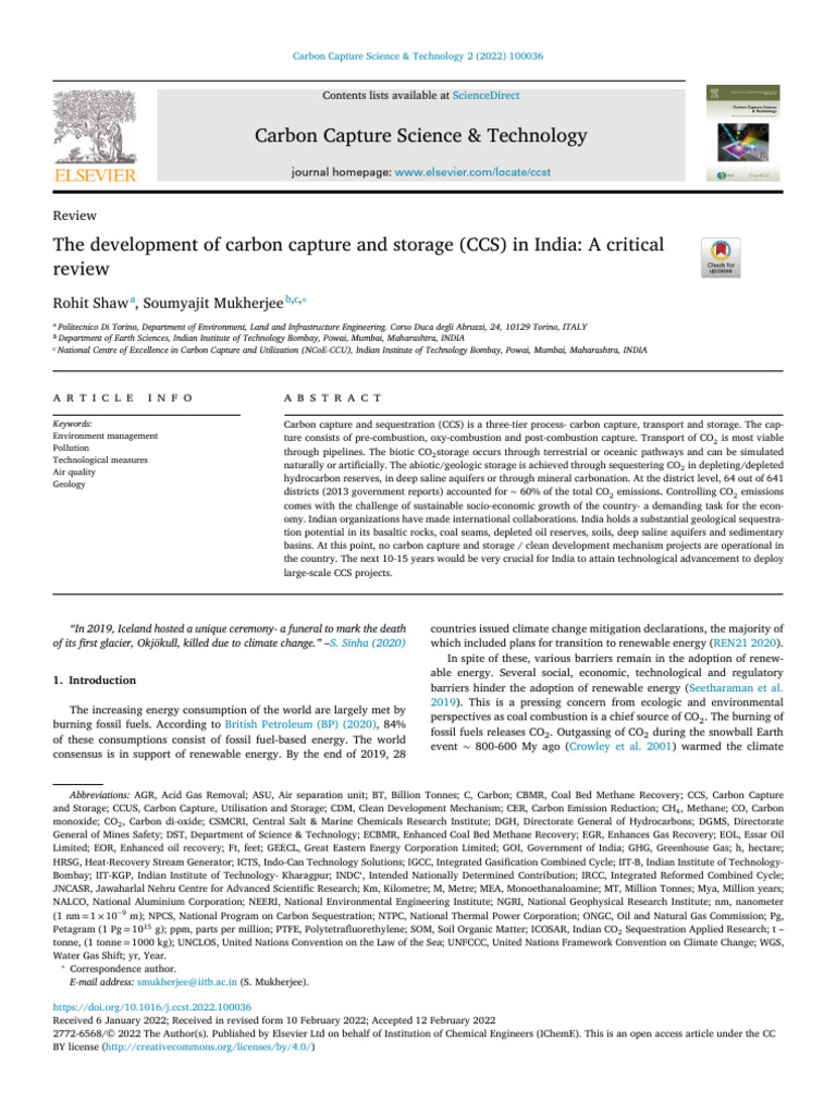 The Development of Carbon Capture and Storage (CCS) in India: A Critica ...