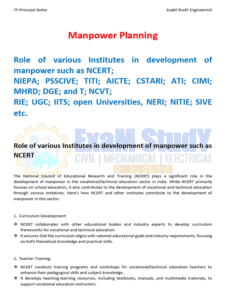 Manpower Planning: Role of Various Institutes in Development of ...