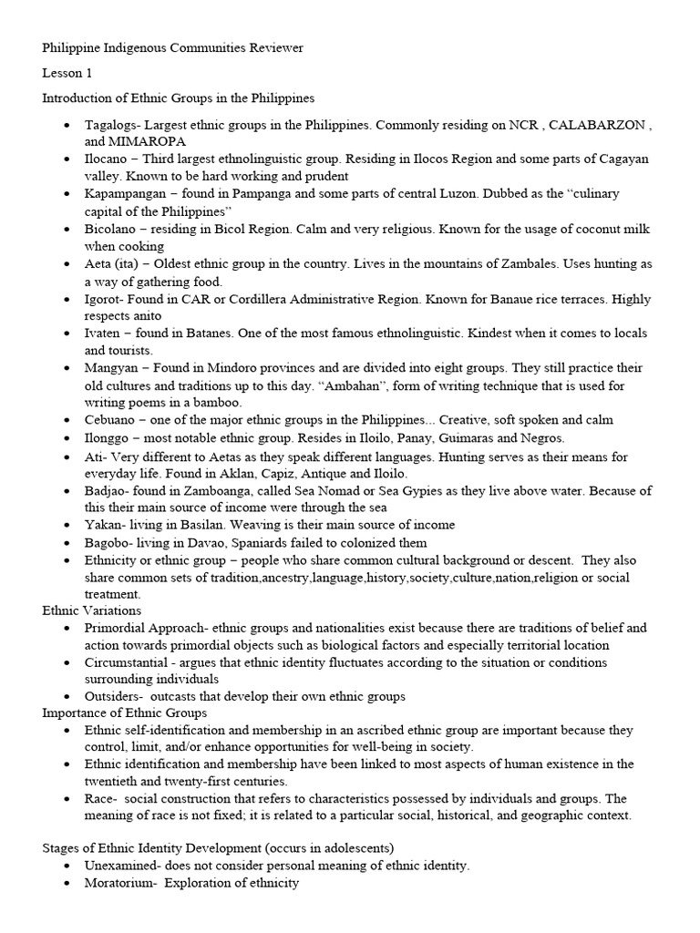 Overview of Philippine Ethnic Groups | PDF | Ethnicity | Identity ...