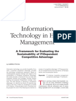 Information Technology in Hotel Management A Framework For Evaluating The Sustainability of IT-Dependent Competitive Advantage