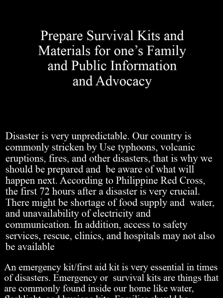 Prepare Survival Kits and Materials For Ones Family 083405 | PDF 
