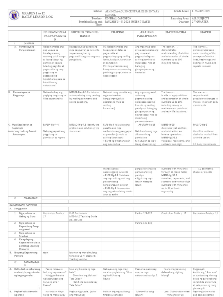 DLL - All Subjects 1 - Q2 - W7 - D2 | PDF