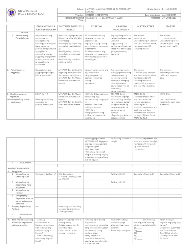 DLL - All Subjects 1 - Q2 - W7 - D4 | PDF