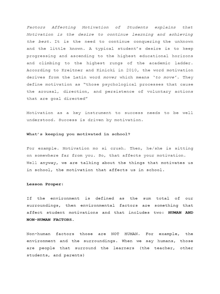 Factors Influencing Student Motivation | PDF | Motivational | Motivation