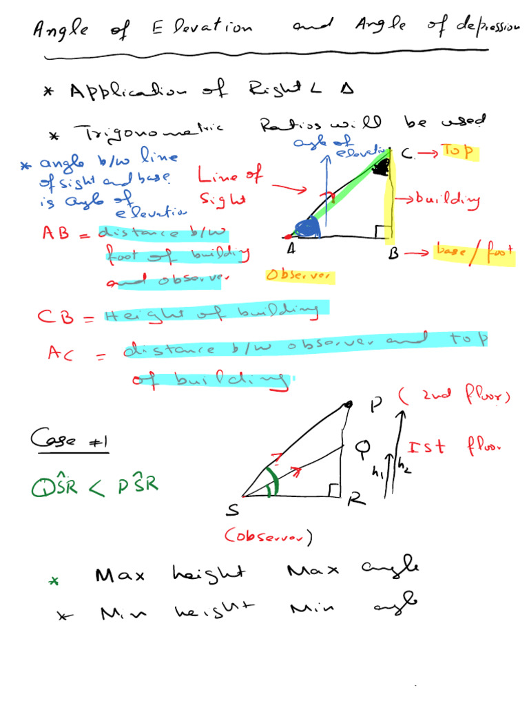 Angle of Elevation and Depression | PDF