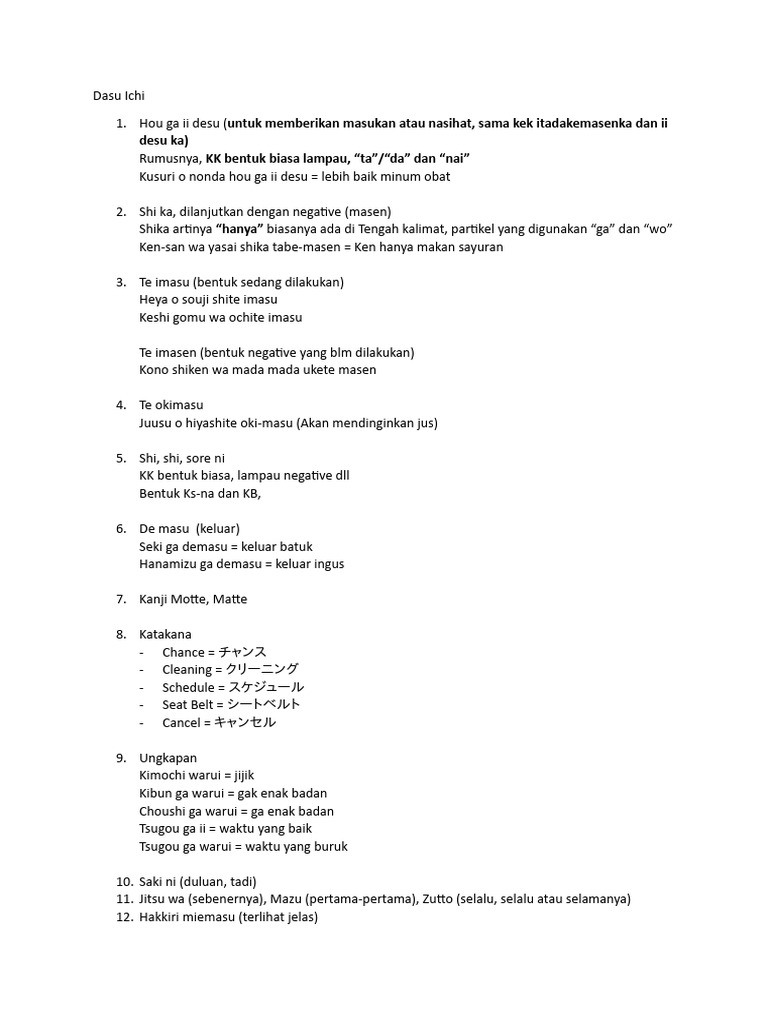 Persiapan Dasu Ichi | PDF