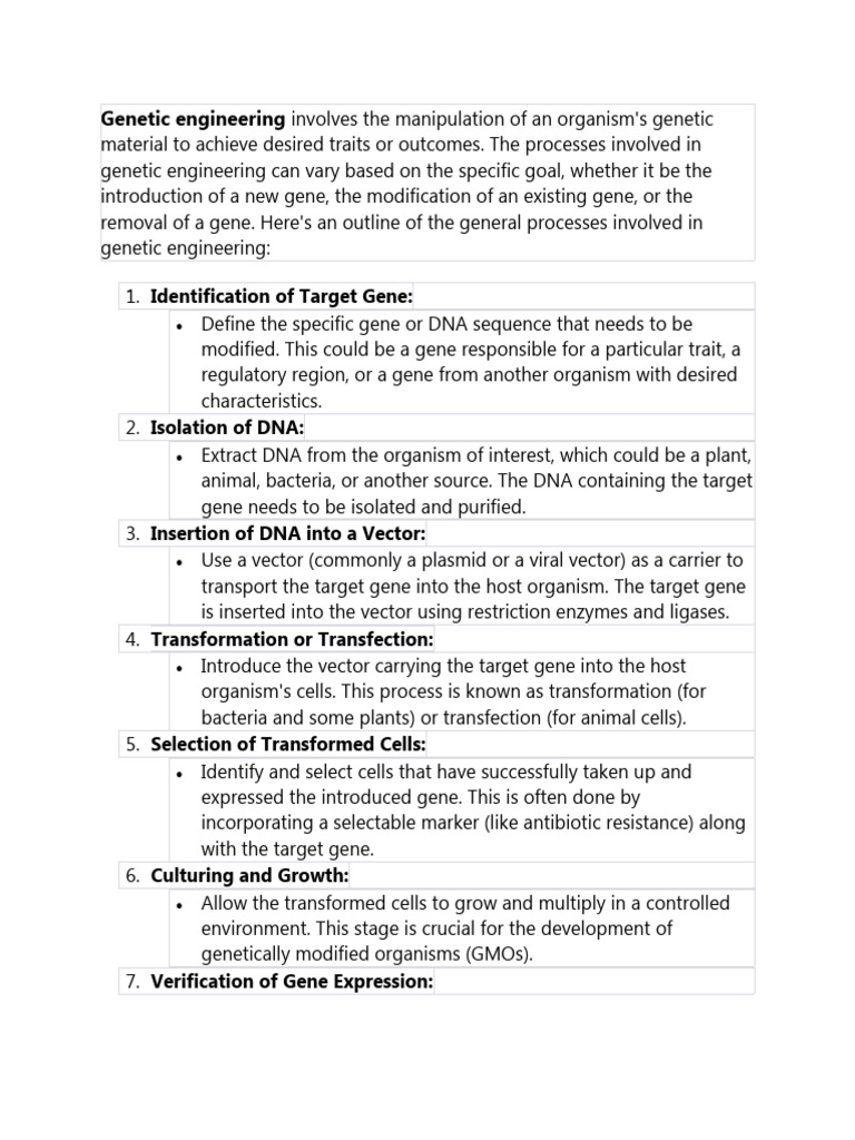Genetic Engineering Process Overview | PDF | Genetic Engineering | Plasmid