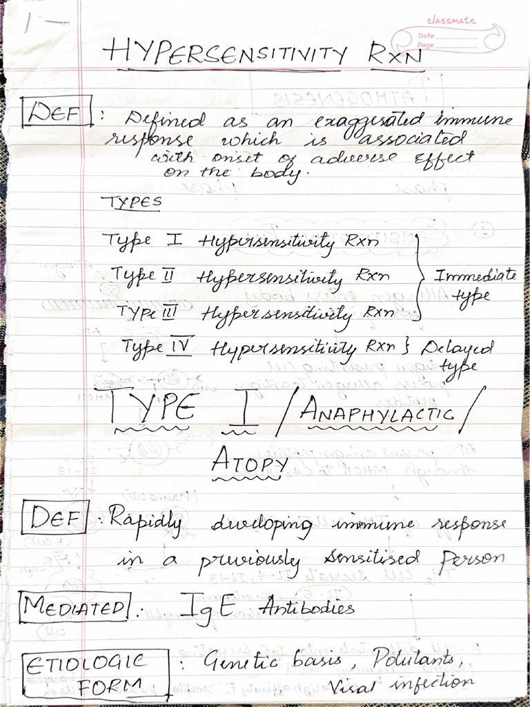 Hypersensitivity Reaction Notes | PDF