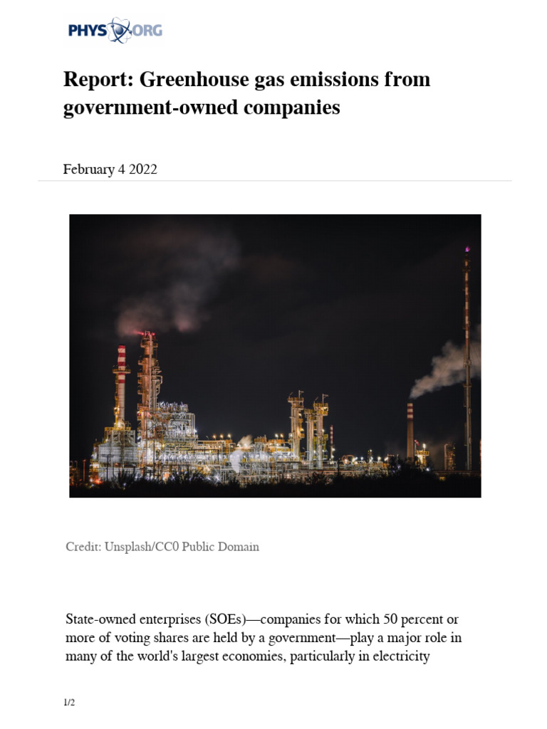 2022 02 Greenhouse Gas Emissions Government Owned Companies | PDF ...