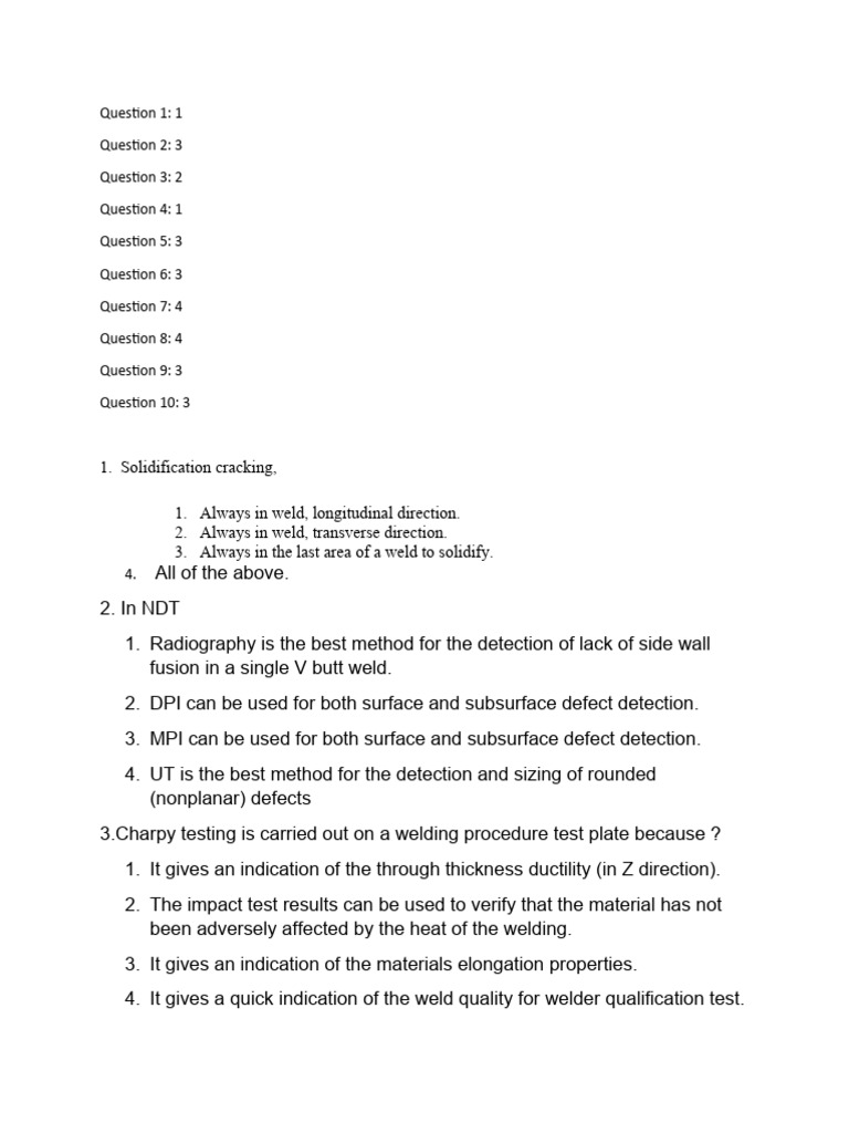 Welding and NDT Exam Questions | PDF | Construction | Welding