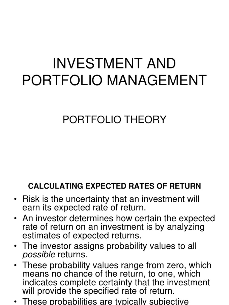 Investment and Portfolio Management | PDF | Modern Portfolio Theory ...