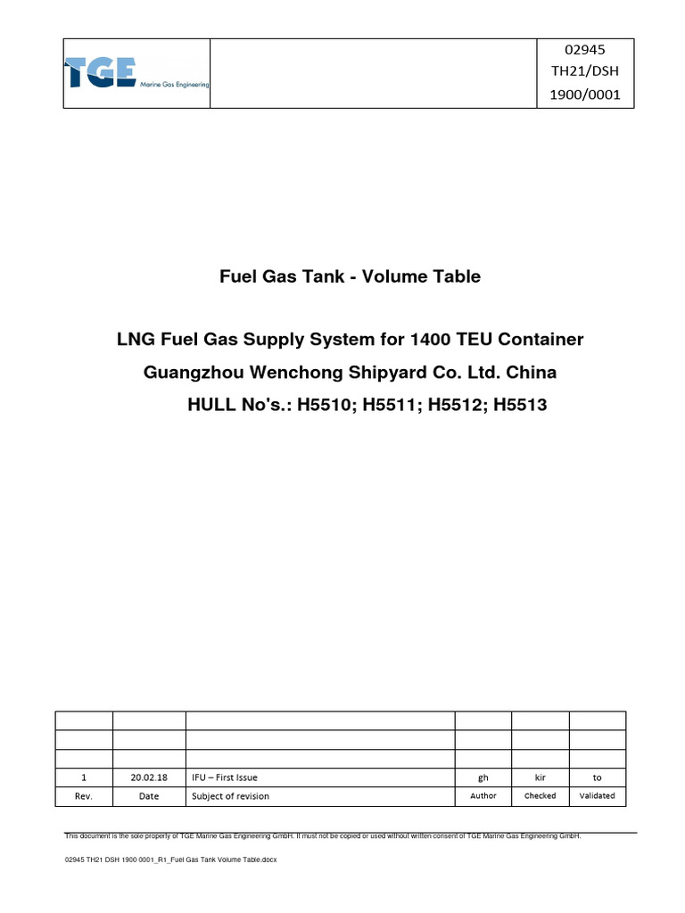 TH21 DSH 1900 0001 R1 Fuel Gas Tank Volume Table PDF Liquefied