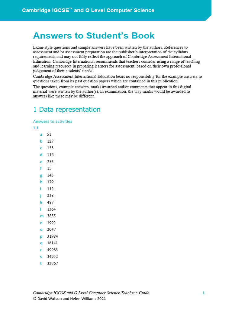 Answers Key IGCSE Computer Science 2nd Edition Hodder CourseBook by ...