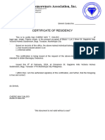 Form 12-SSHAI-HOA Certificate For Residency