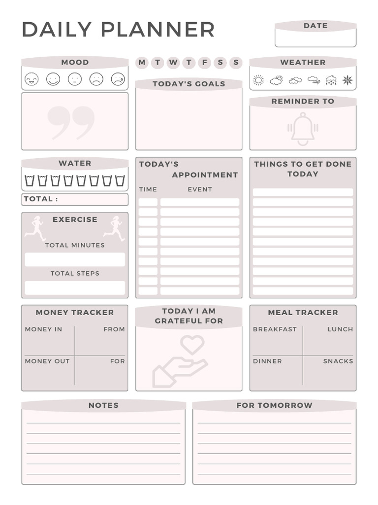 Daily Planner Template for Productivity | PDF