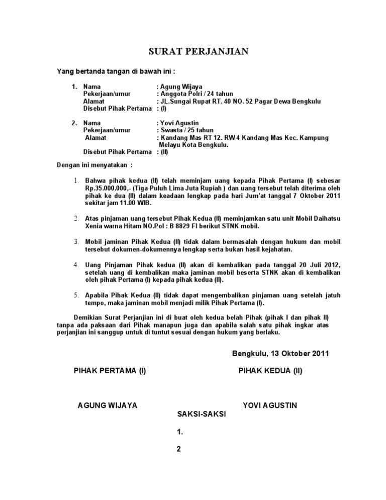 Contoh Surat Perjanjian Pengambilalihan Malaysia