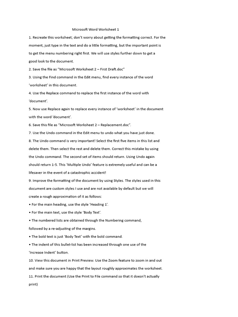 Mocrosoft Word Worksheet | Download Free PDF | Microsoft Word | Writing