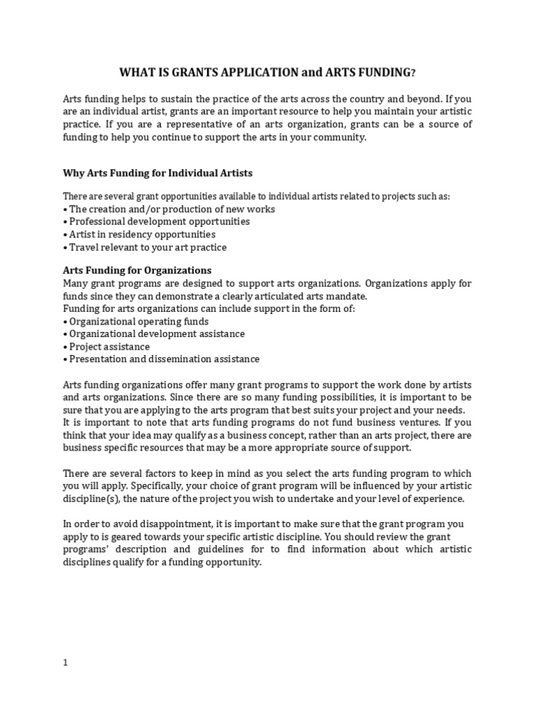 Arts Funding and Grant Application Guide | PDF | Grant Writing | Budget