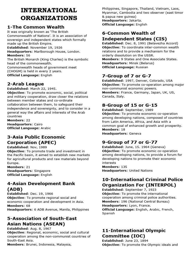 International Organizations | PDF | International Relations | Global ...