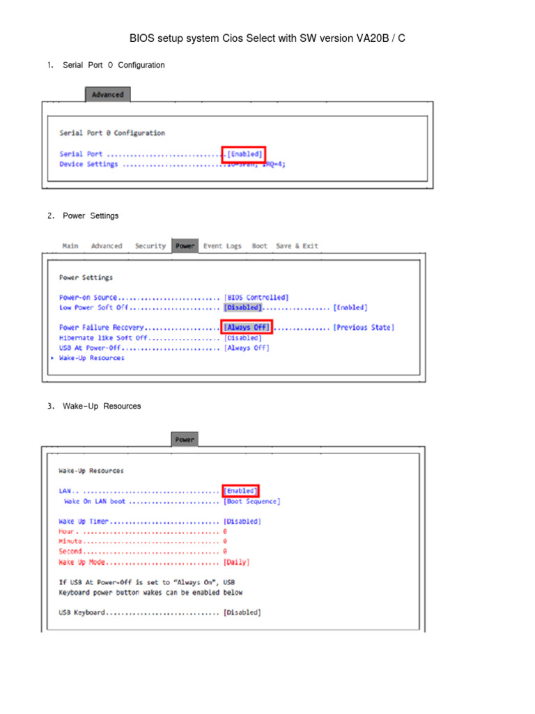 BIOS Settings Cios Select | PDF
