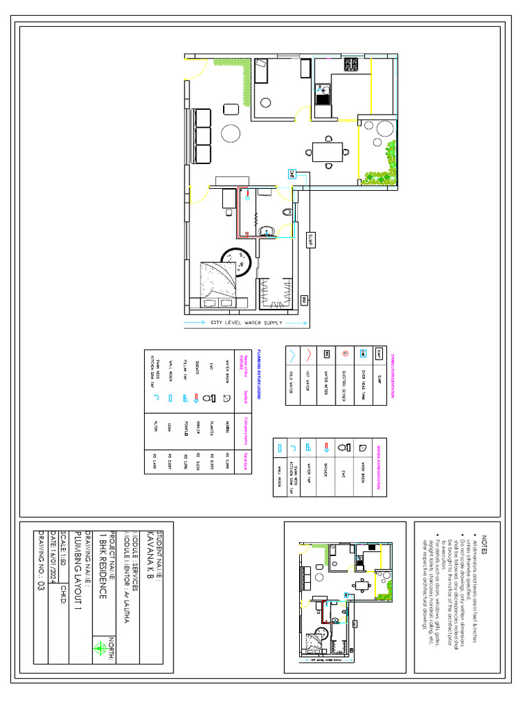 Plumbing Layout for 1 BHK Residence | PDF