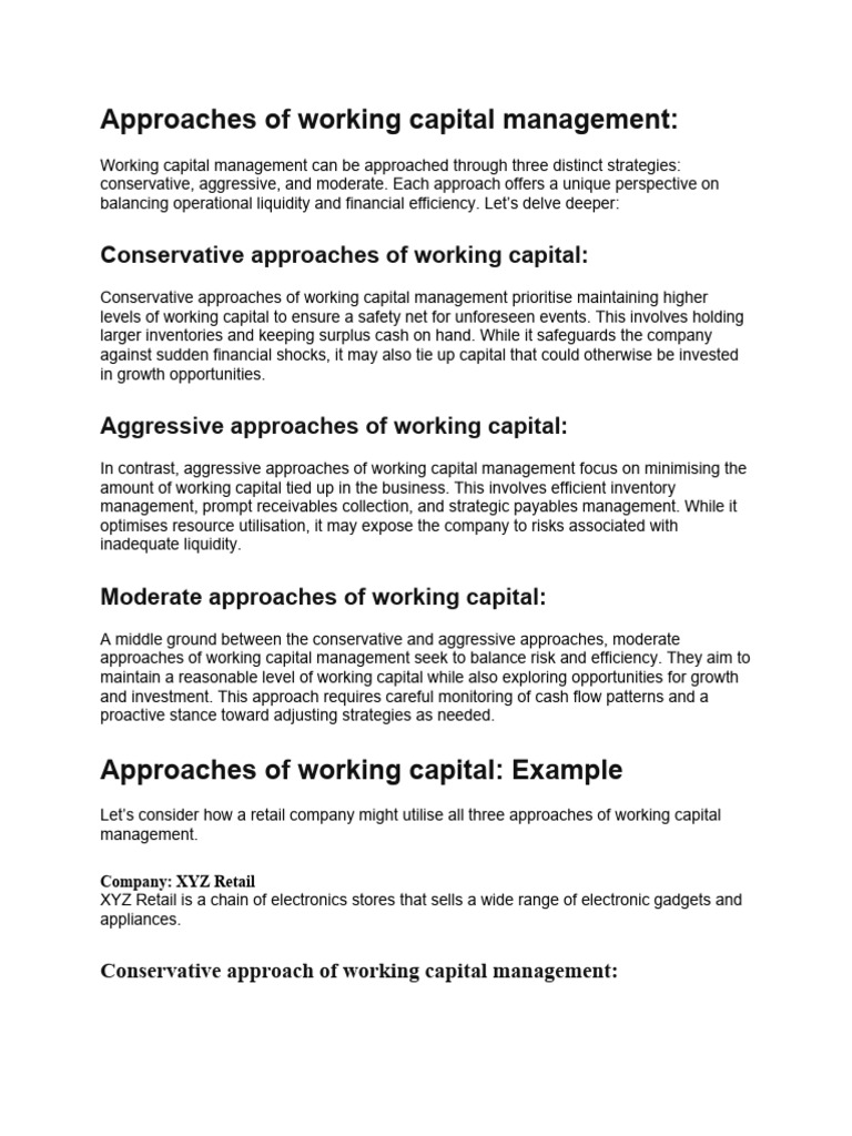 Approaches Of Working Capital Management Pdf Working Capital