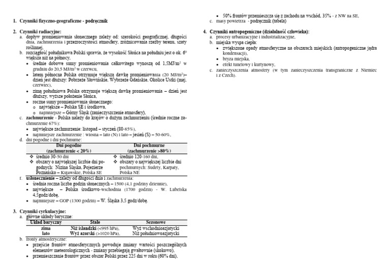 Geografia Klimat Polski Sprawdzian 3 Gimnazjum Czynniki Kształtujące Klimat Polski | PDF