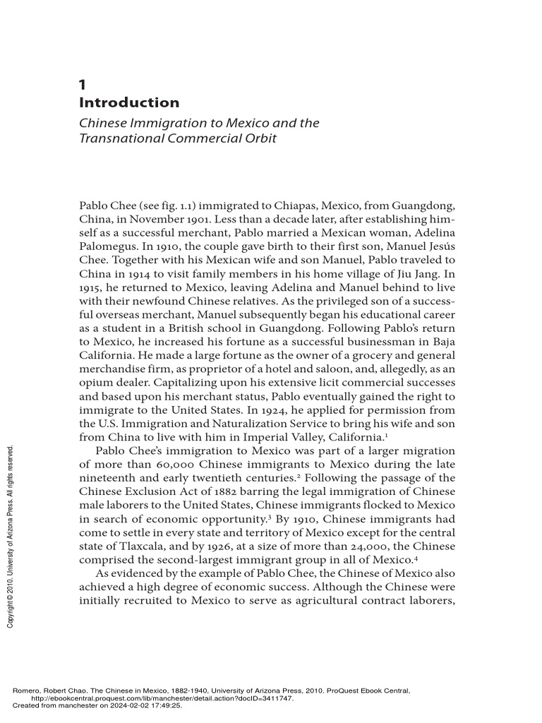 The Chinese in Mexico 1882-1940 - (1. Introduction Chinese Immigration ...