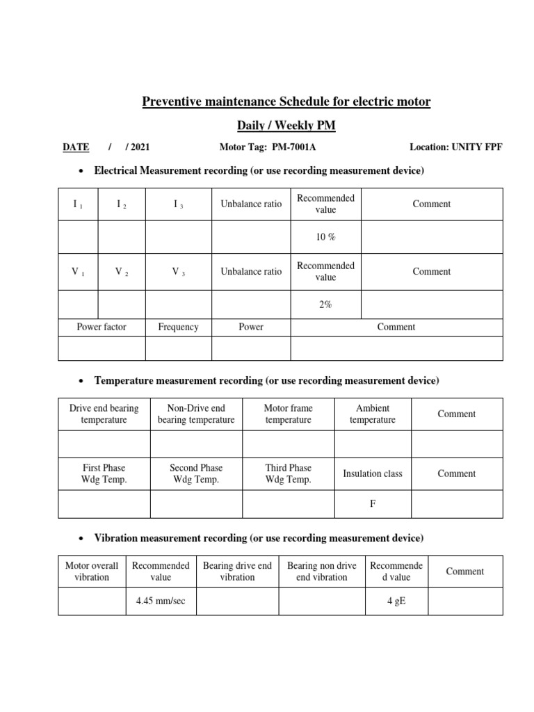 Electric Motor Preventive Maintenance Plan | PDF | Physical Sciences ...