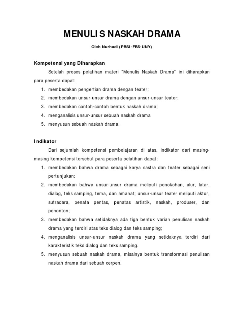 Contoh Teks Drama Pendek Naskah Materi Kelas Contoh Dokumen