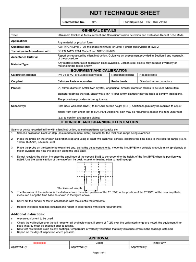 NDT-TEC-U115C Issue 1 Rev 0 UT Thickness Repeat Echo Mode | PDF ...