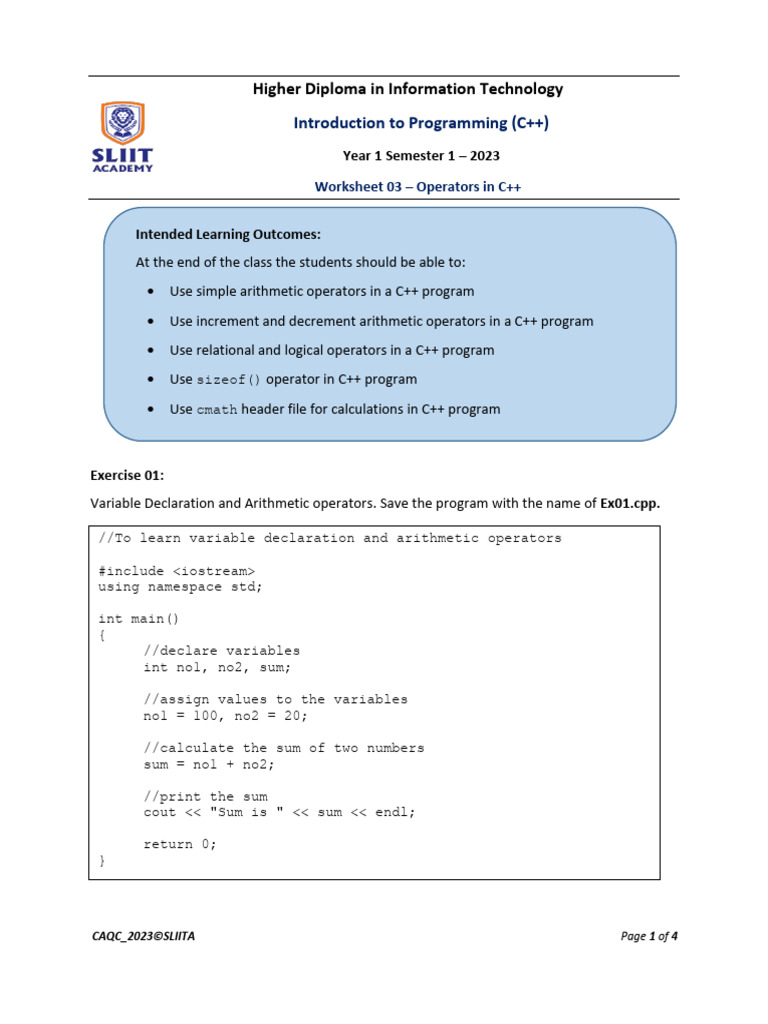 IP - Worksheet 03 - 013535 | PDF | C++ | Namespace